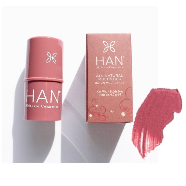  HAN Skincare Cosmetics Vegan, Cruelty-Free 3-in-1 Multistick  for Cheeks, Lips, Eyes, Rose Berry